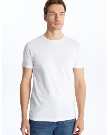 Tricou slim fit de bumbac, Alb optic