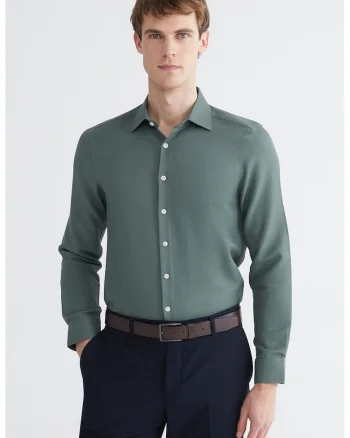 Camasa slim fit din material pique, Verde inchis