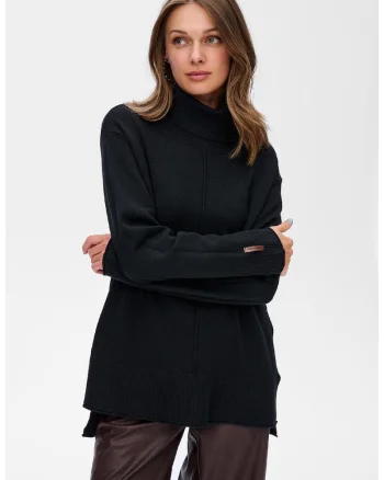 Pulover cu guler drapat, Negru