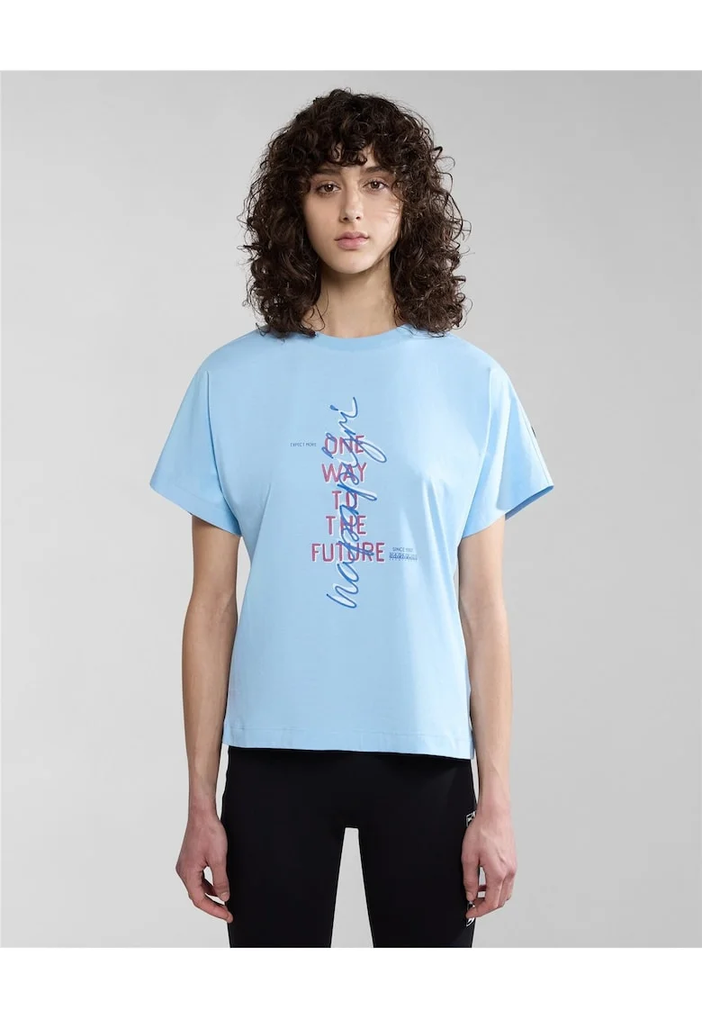 Tricou din bumbac cu imprimeu si decolteu la baza gatului Keith,