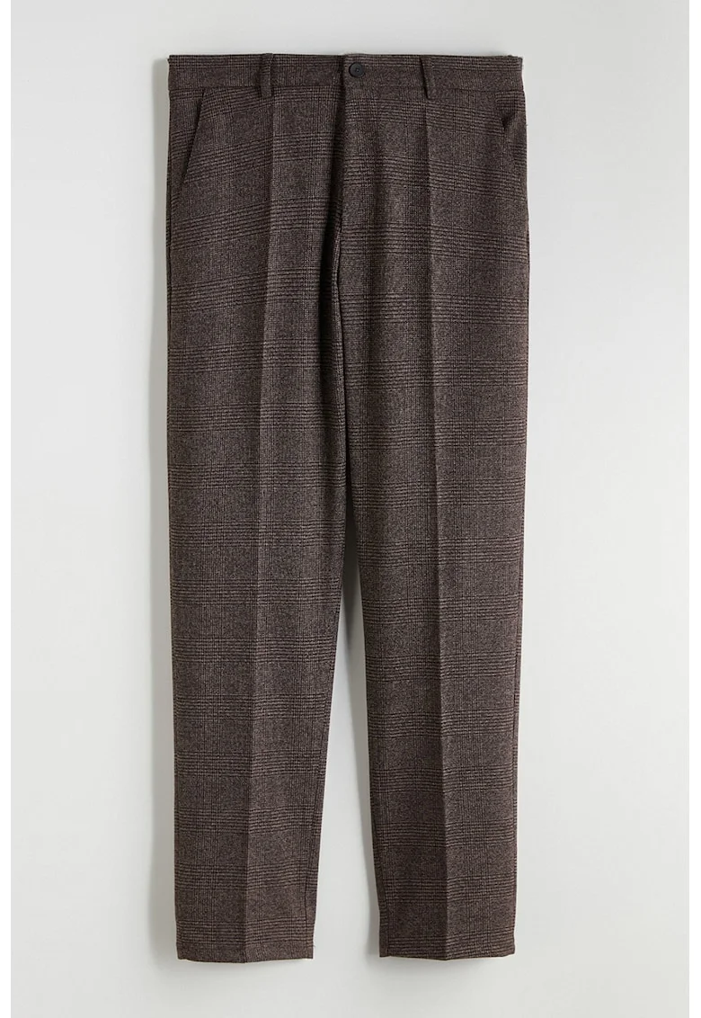 Pantaloni in carouri cu pensa, Maro inchis