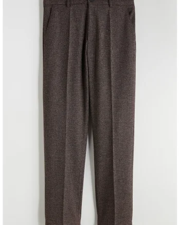Pantaloni in carouri cu pensa, Maro inchis