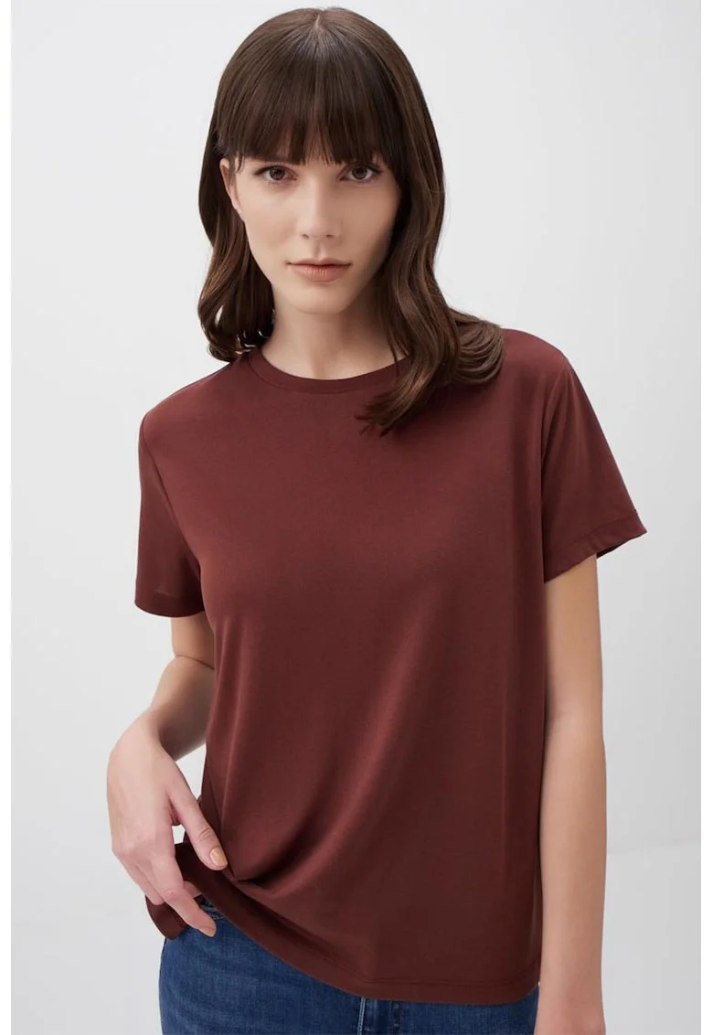 Tricou din amestec de modal cu decolteu la baza gatului
