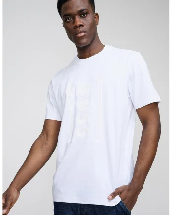 Tricou relaxed fit cu imprimeu logo frontal Iconic, Alb