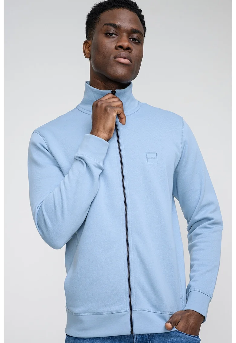 Bluza de trening cu fermoar si aplicatie logo discreta Zestart, Albastru lavanda