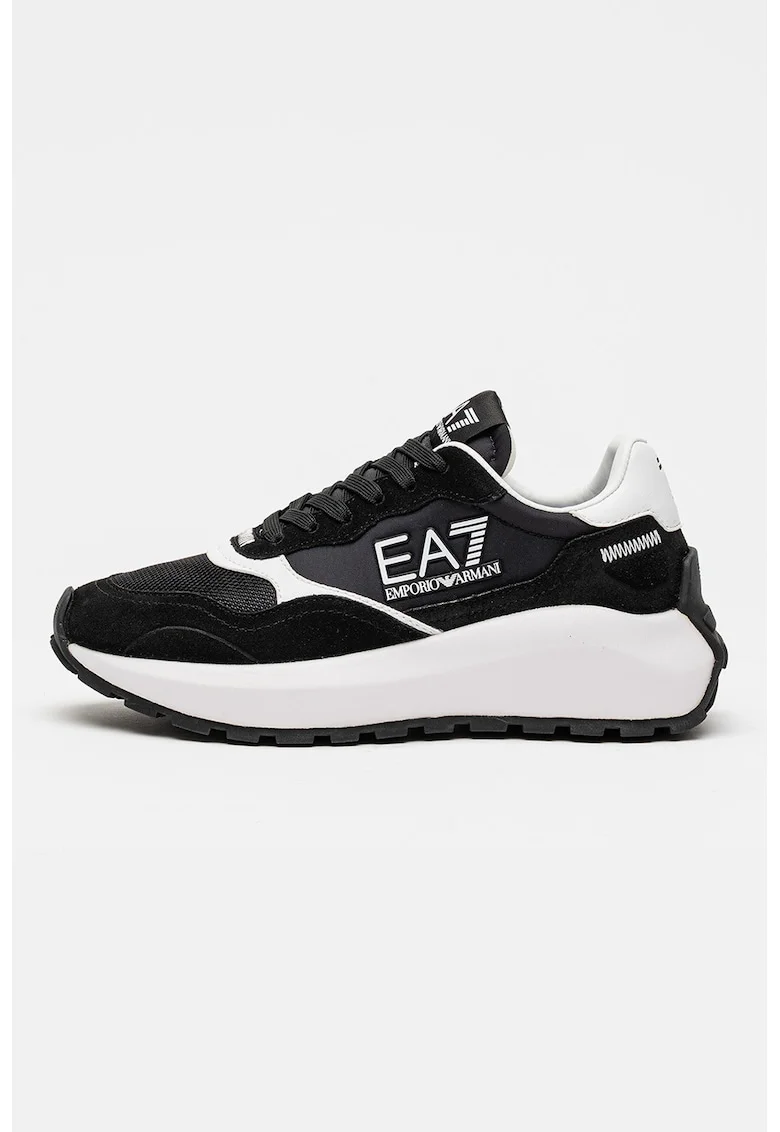 Pantofi sport unisex cu insertii din piele intoarsa, Negru/Alb optic