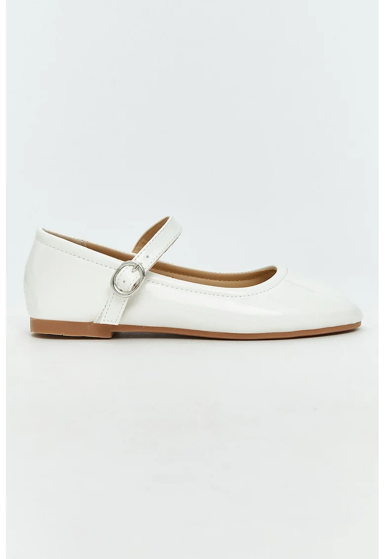 Balerini Mary Jane cu aspect lacuit, Alb