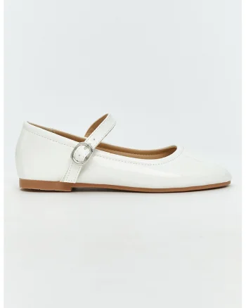 Balerini Mary Jane cu aspect lacuit, Alb