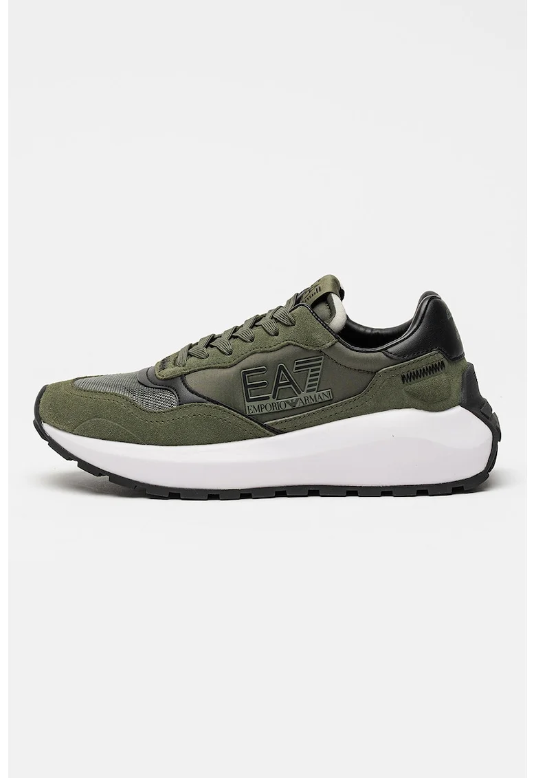 Pantofi sport unisex cu insertii din piele intoarsa, Kaki inchis