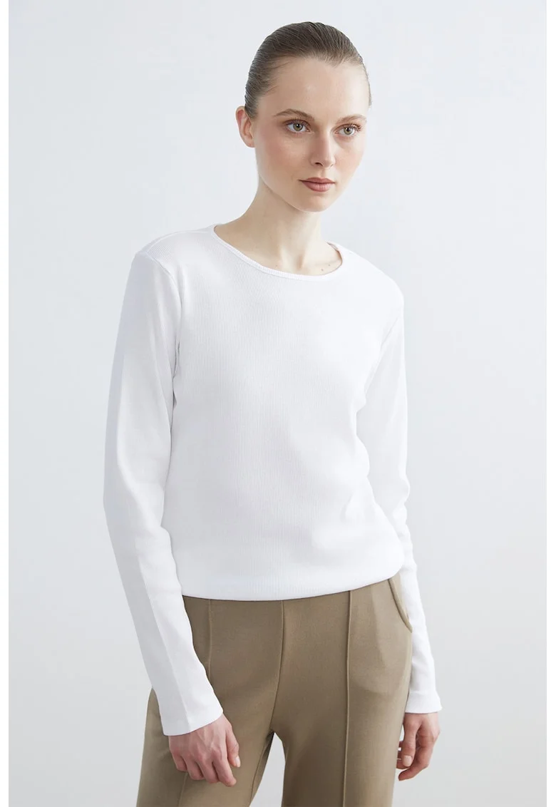 Bluza uni cu decolteu rotund, Alb