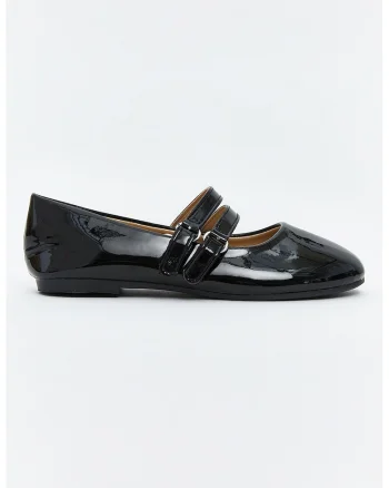 Balerini Mary Jane cu aspect lacuit, Negru