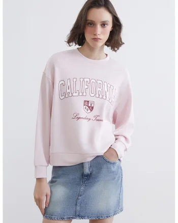 Bluza de trening cu imprimeu text, Roz deschis
