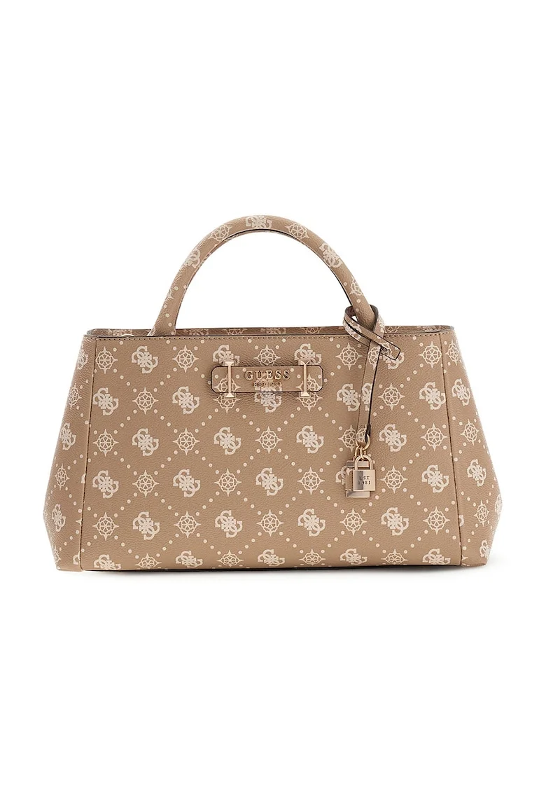 Geanta shopper din piele ecologica cu model logo Carrie, Maro camel