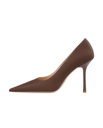 Pantofi stiletto de piele cu varf ascutit, Maro inchis