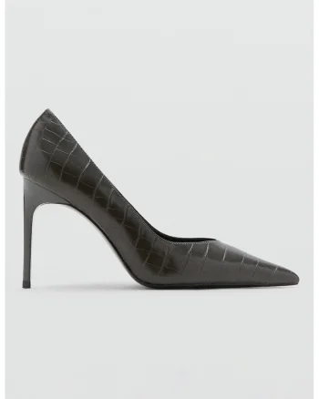 Pantofi de piele ecologica cu model piele de reptila, Negru