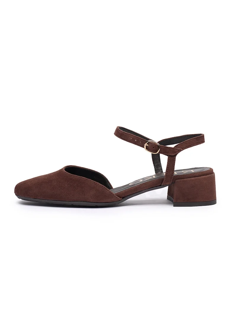 Pantofi din piele cu toc masiv, Maro cognac