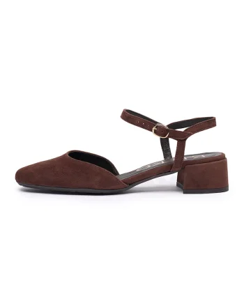 Pantofi din piele cu toc masiv, Maro cognac