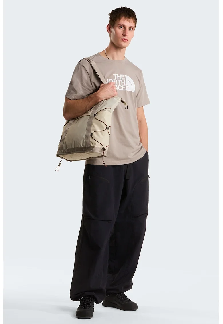 Tricou cu decolteu la baza gatului si imprimeu logo Evolution, Maro taupe deschis