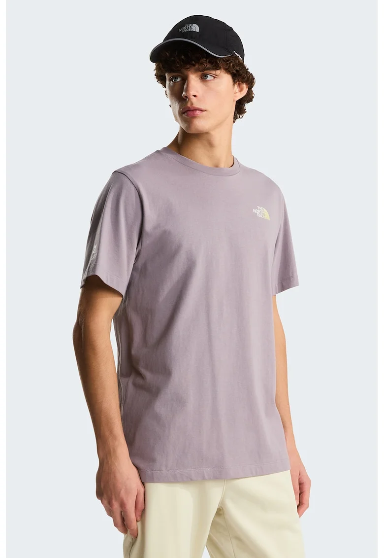 Tricou cu decolteu la baza gatului si imprimeu pe partea din spate, Verde fistic/Liliac prafuit