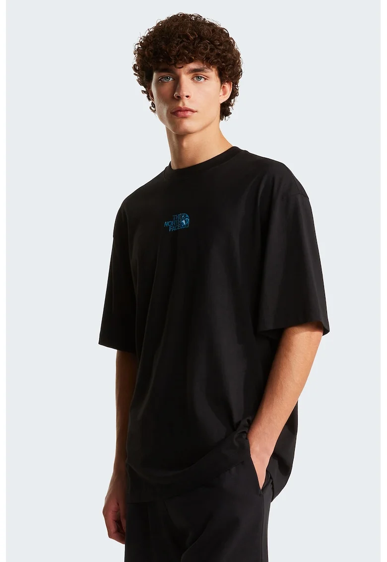 Tricou supradimensionat cu detaliu logo, Negru/Albastru royal