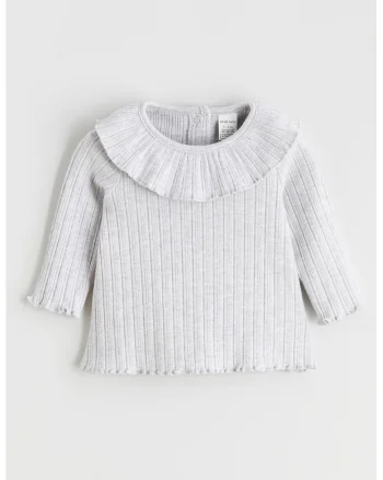 Bluza striata cu terminatii valurite, Gri deschis