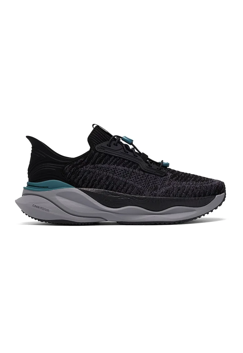 Pantofi sport din material textil cu sireturi elastice, Negru