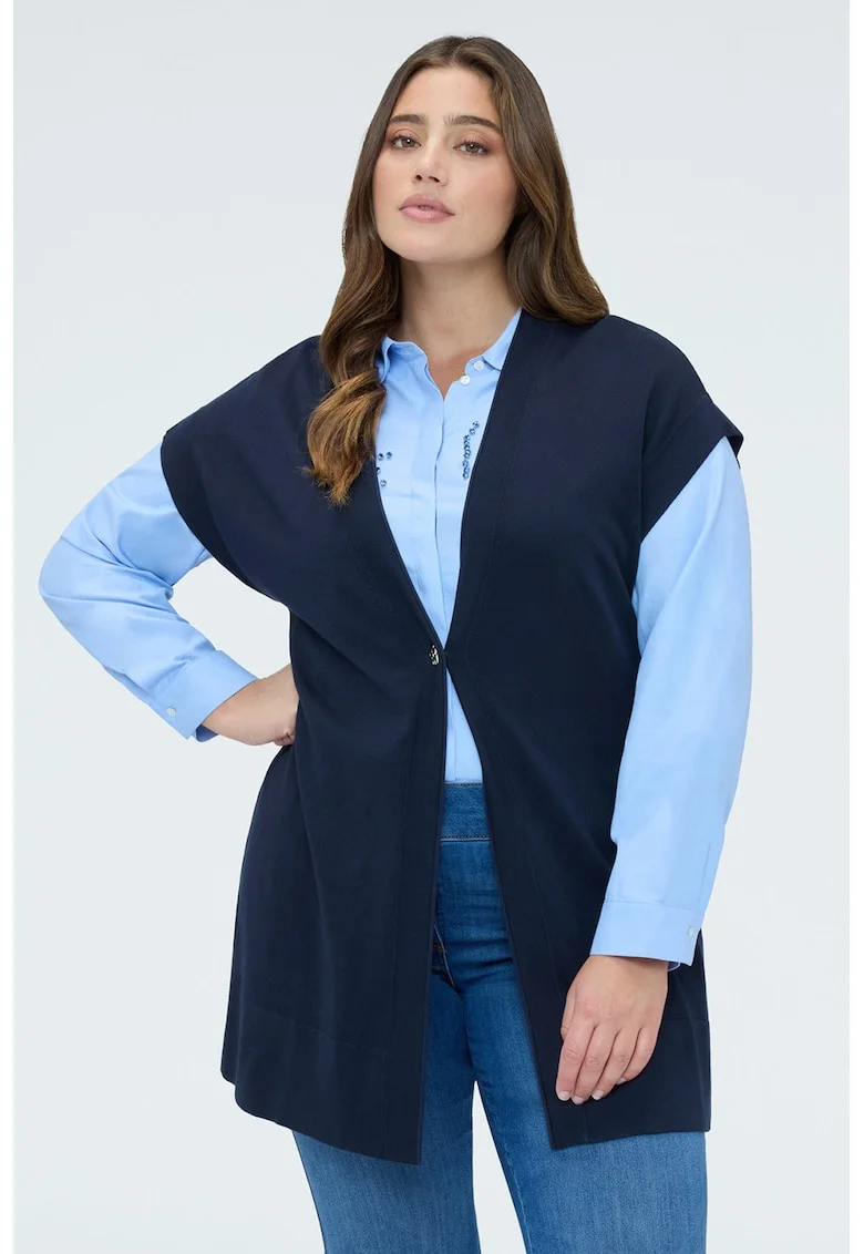 Cardigan cu maneci scurte si un nasture, Bleumarin