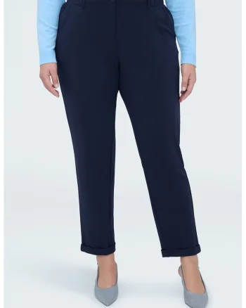 Pantaloni crop cu croiala conica, Bleumarin