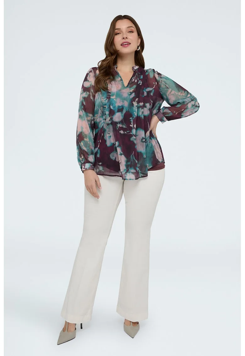 Bluza lejera cu model floral, Piersica/Violet tyrian/Verde persan