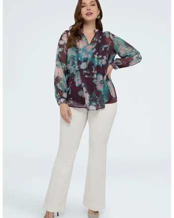 Bluza lejera cu model floral, Piersica/Violet tyrian/Verde persan