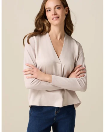 Bluza lejera cu decolteu in V, Alb fildes