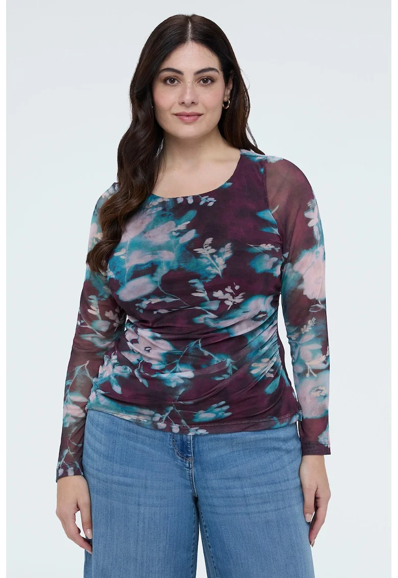 Bluza slim fit cu decolteu rotund, Piersica/Violet tyrian/Verde persan