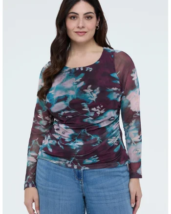 Bluza slim fit cu decolteu rotund, Piersica/Violet tyrian/Verde persan
