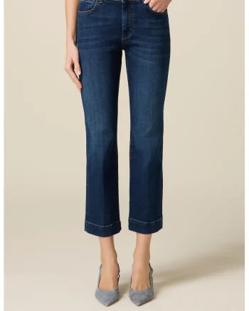 Blugi crop cu croiala boot-cut, Albastru inchis