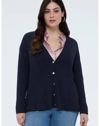 Cardigan cu decolteu in V si nasturi, Bleumarin