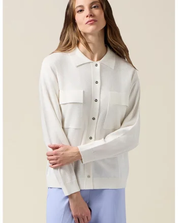 Cardigan-camasa cu buzunare pe piept, Alb