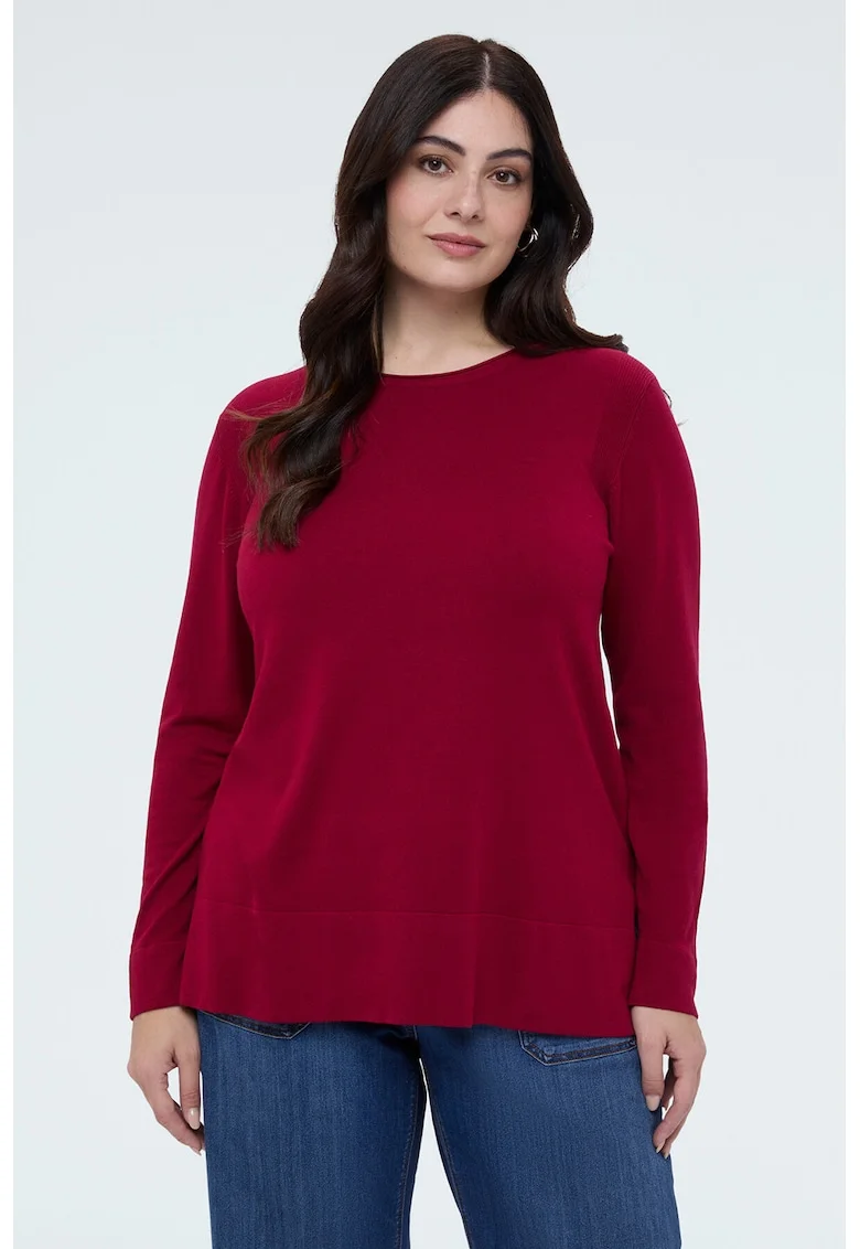 Pulover cu decolteu la baza gatului si model uni, Rosu inchis