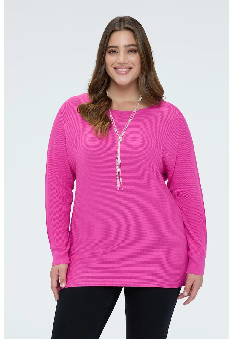 Pulover lung striat, Fucsia