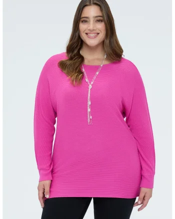 Pulover lung striat, Fucsia