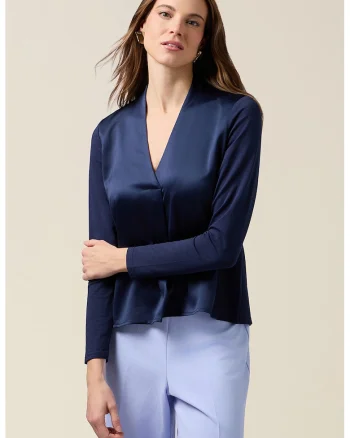 Bluza lejera cu decolteu in V, Bleumarin