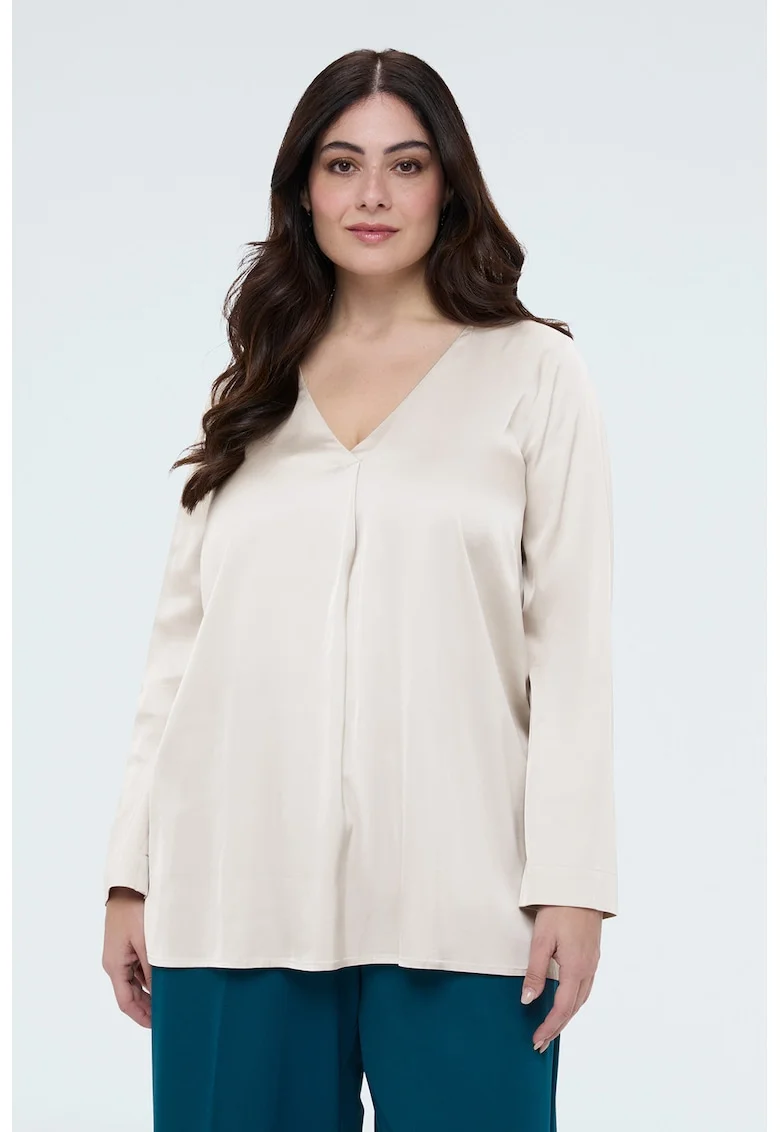 Bluza vaporoasa cu decolteu in V, Alb fildes