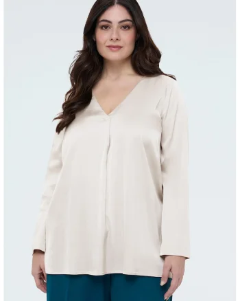 Bluza vaporoasa cu decolteu in V, Alb fildes