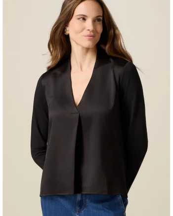 Bluza lejera cu decolteu in V, Negru