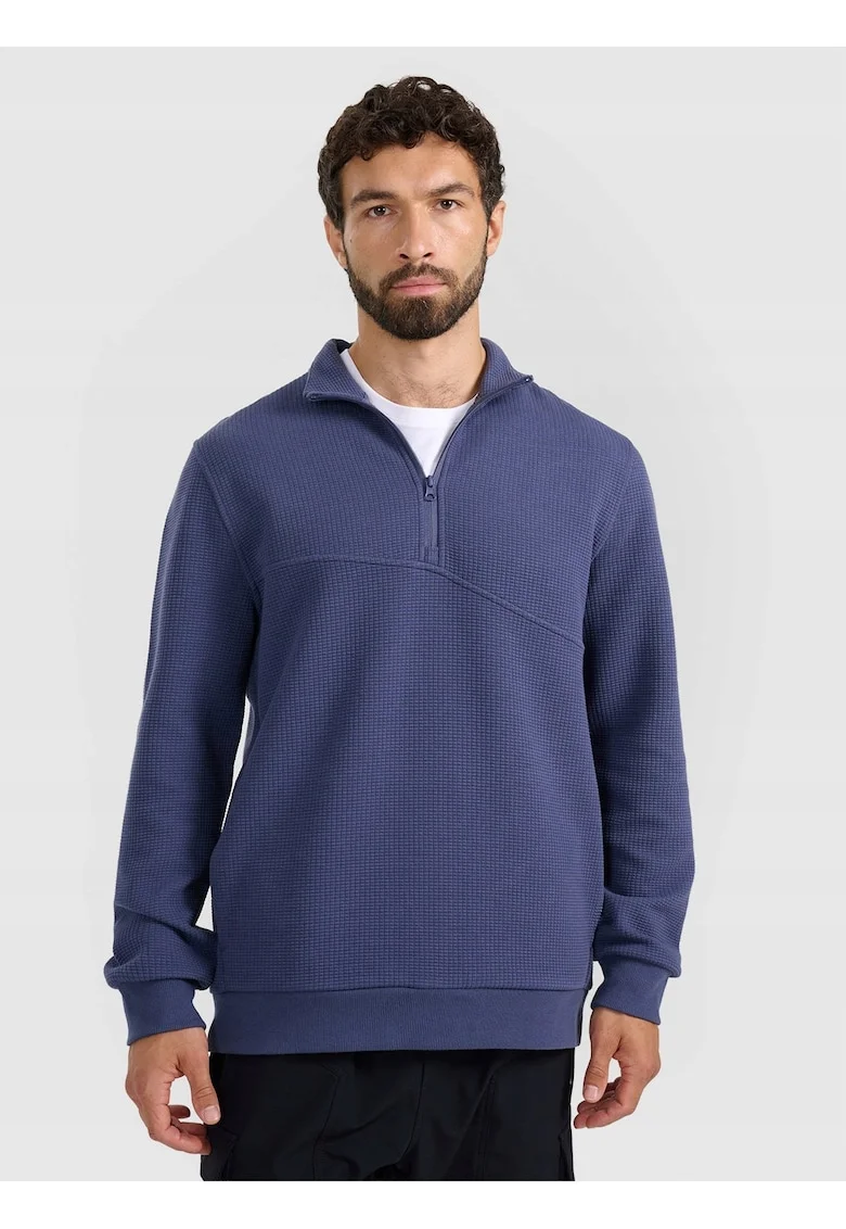 Hanorac barbati  bleumarin, croiala lejera, guler ridicat, tricot waffle, poliester