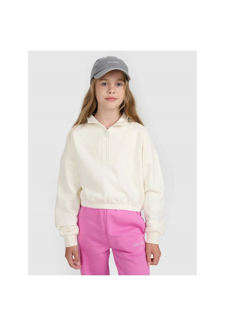 Hanorac copii  de trening fete, oversize, alb, bumbac|poliester