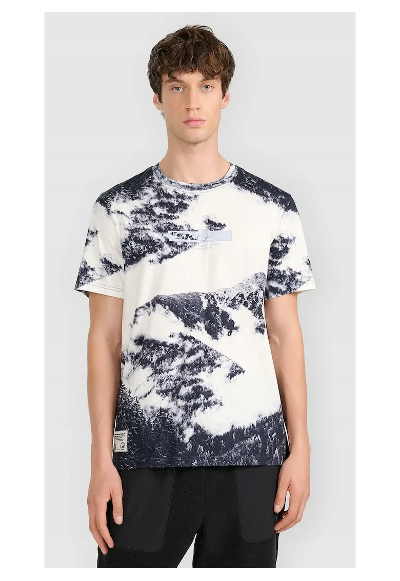 Tricou barbatesc  imprimeu all-over, negru, bumbac
