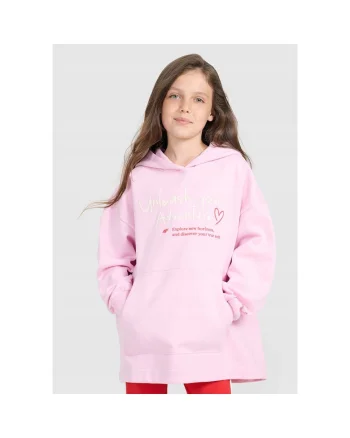 Hanorac copii  oversize, gluga, roz, bumbac/poliester