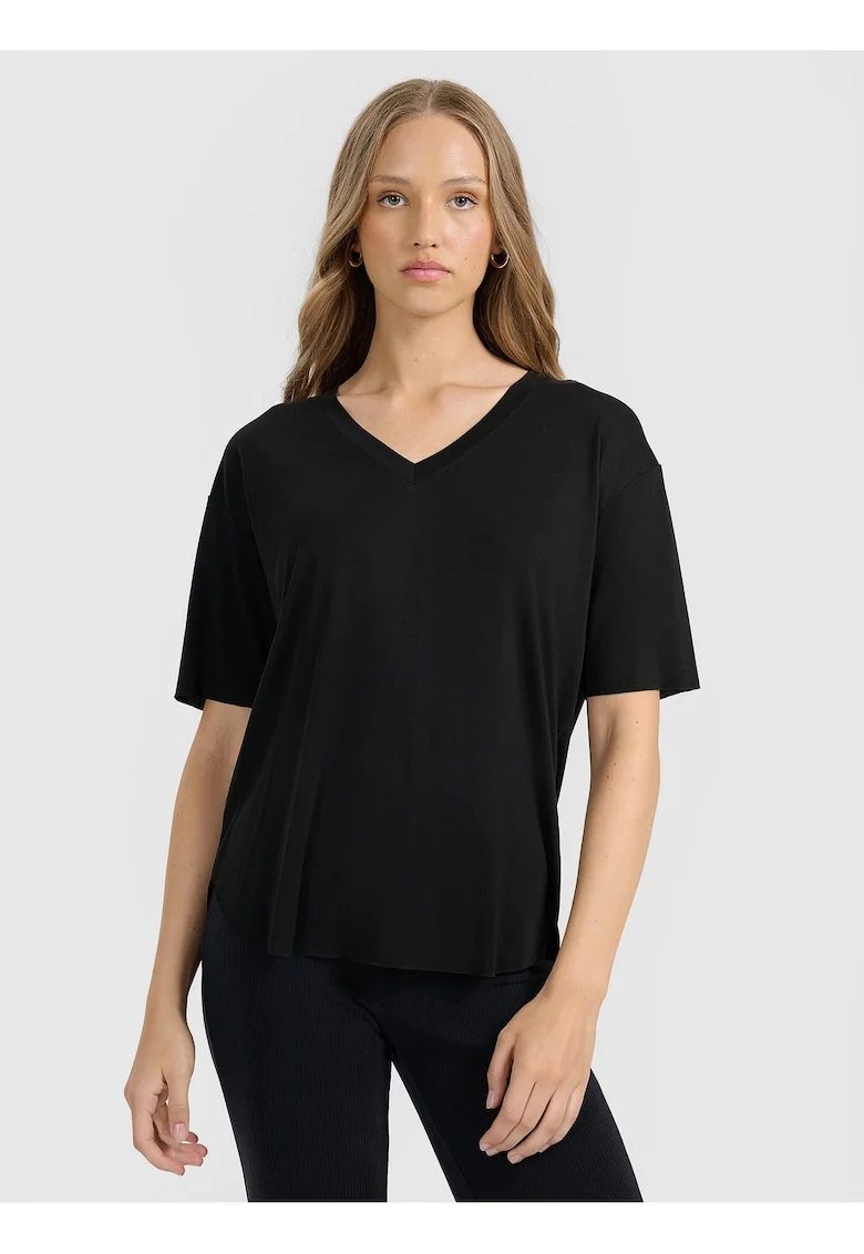 Tricou oversize  negru, modal, pentru femei, confortabil, croiala lejera