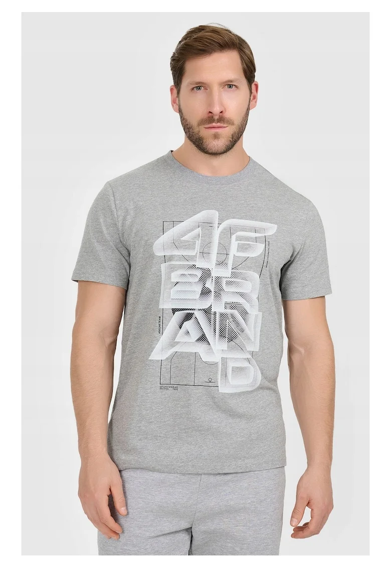 Tricou barbati,  bumbac, gri, cu imprimeu