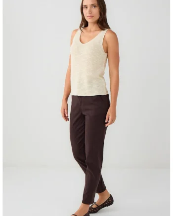 Pantaloni conici cu talie inalta, Maro inchis